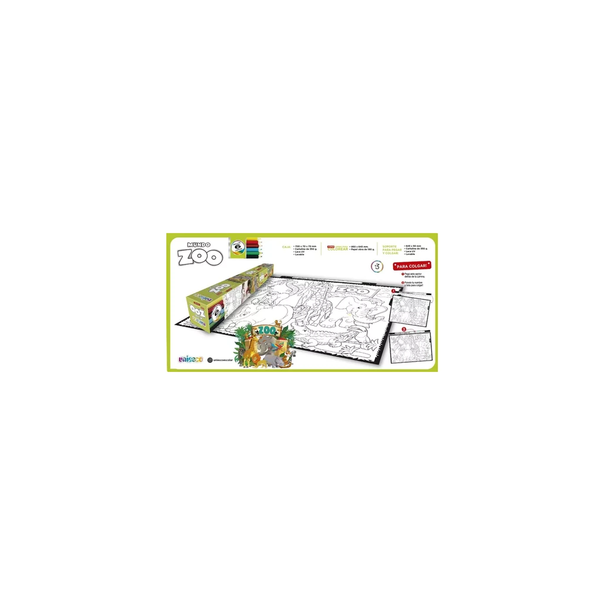 (COD 5502) SUPER LAMINA PARA PINTAR Y COLGAR UNIESCO 100X70 CM. ZOO